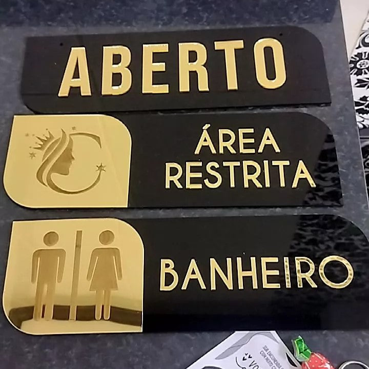 Placa de Sinalização indicativa Banheiro Salas Copa Cantinho do Café Acesso Restrito