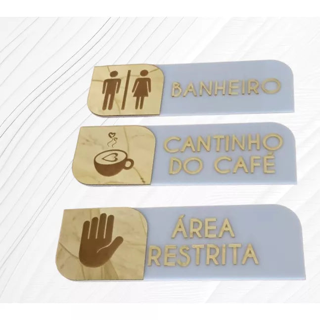 Placa de Sinalização indicativa Banheiro Salas Copa Cantinho do Café Acesso Restrito