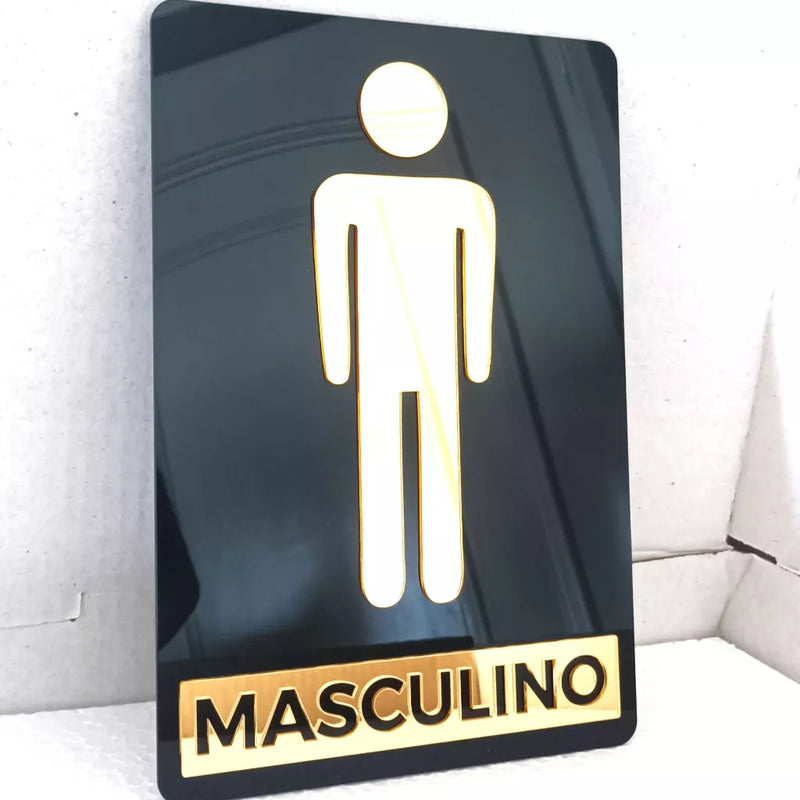 Kit Placa Acrílico Espelhado Para Porta Banheiro Feminino e Masculino - Placa Sinalizadora - Espelhada