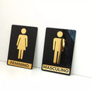 Kit Placa Acrílico Espelhado Para Porta Banheiro Feminino e Masculino - Placa Sinalizadora - Espelhada