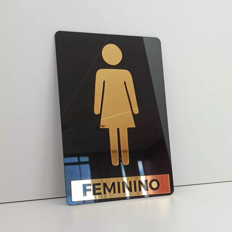 Kit Placa Acrílico Espelhado Para Porta Banheiro Feminino e Masculino - Placa Sinalizadora - Espelhada