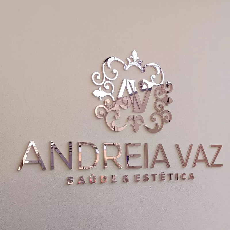 Logo em Acrílico Espelhado 2mm 120x70cm Cores Rose, Prateado e Dourado